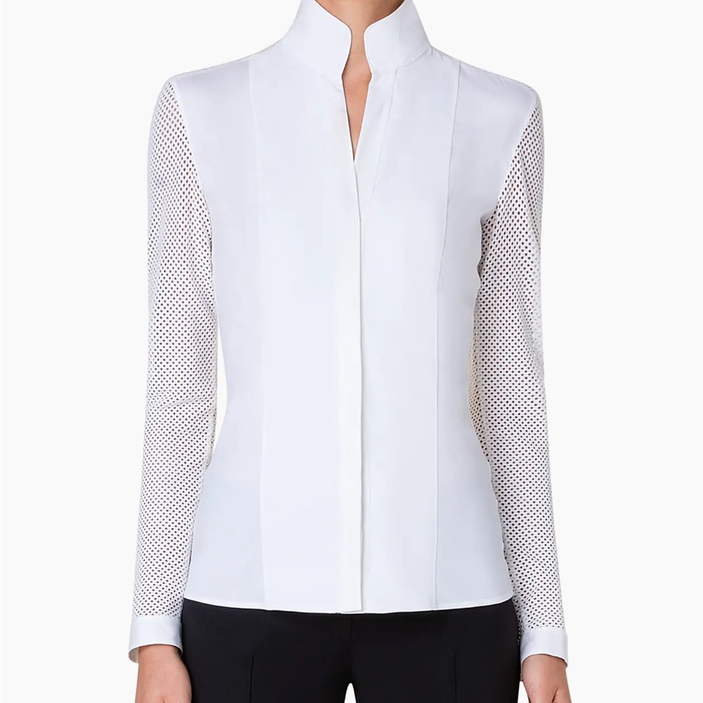 Akris Punto White Button Down Shirt With Mesh Sleeves Size 12